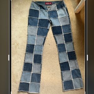 zana di patchwork flare/ bell bottom jeans, size 3, low waist